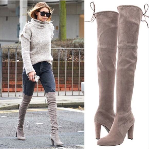 Stuart Weitzman Highland Boots Over the Knee Thigh High Gray Block Heel sz 38 - Picture 9 of 16